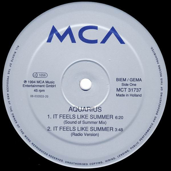 Aquarius (16) : It Feels Like Summer (12")