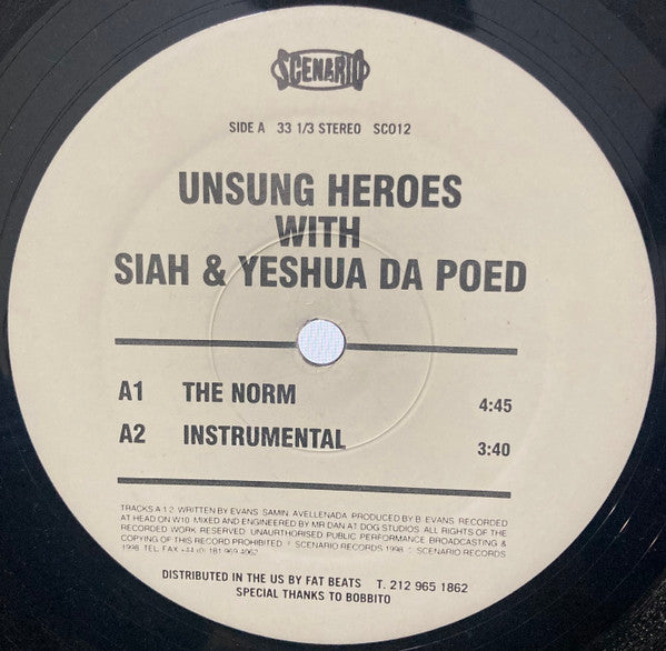 Unsung Heroes With Siah & Yeshua Da Poed* : The Norm / Transatlantic (12")