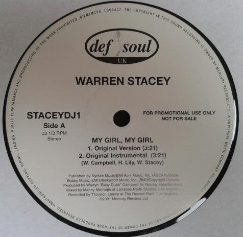 Warren Stacey : My Girl, My Girl (12", Promo)