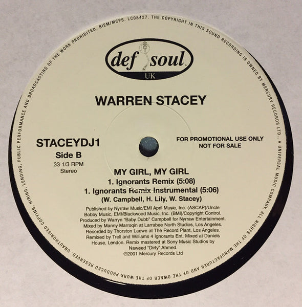 Warren Stacey : My Girl, My Girl (12", Promo)