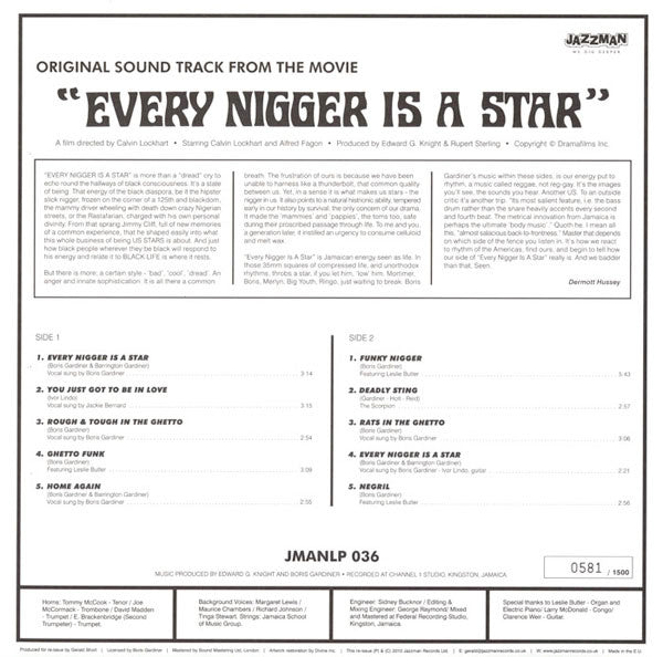 Boris Gardiner : Every Nigger Is A Star OST (LP, Album, Ltd, Num, RE)