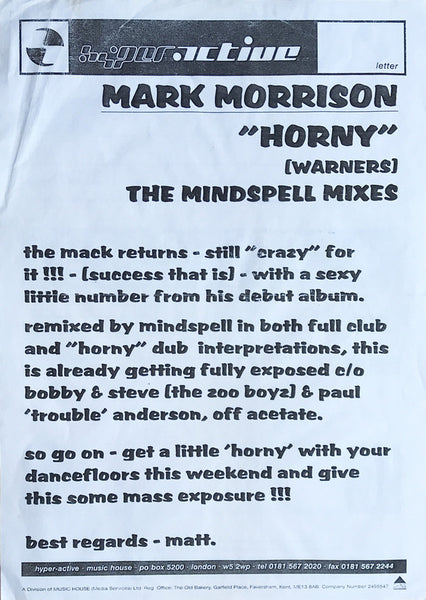 Mark Morrison : Horny (12", Promo)