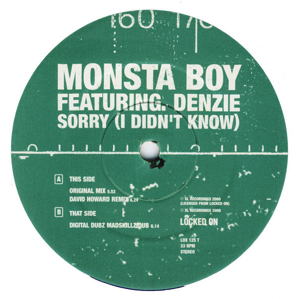 Monsta Boy Featuring.  Denzie : Sorry (I Didn't Know) (12")