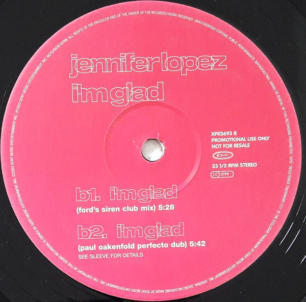 Jennifer Lopez : I'm Glad (12", Promo)