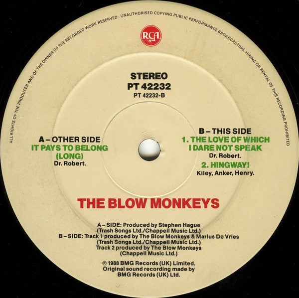 The Blow Monkeys : It Pays To Belong (Long) (12")