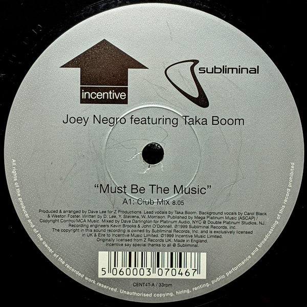 Joey Negro Featuring Taka Boom : Must Be The Music (12", Single)