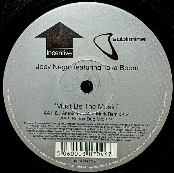 Joey Negro Featuring Taka Boom : Must Be The Music (12", Single)