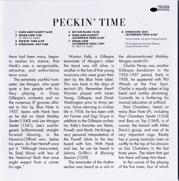 Hank Mobley - Lee Morgan : Peckin' Time (CD, Album, RE, RM)