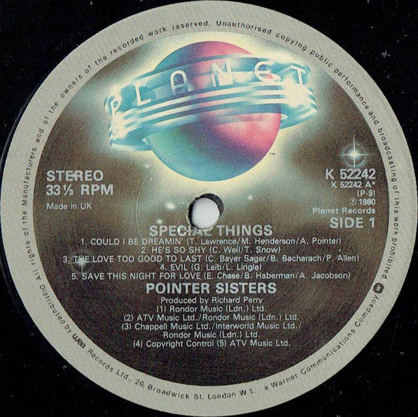 Pointer Sisters : Special Things (LP, Album)