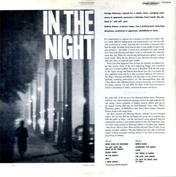 The George Shearing Quintet With Dakota Staton : In The Night (LP, Album, Scr)