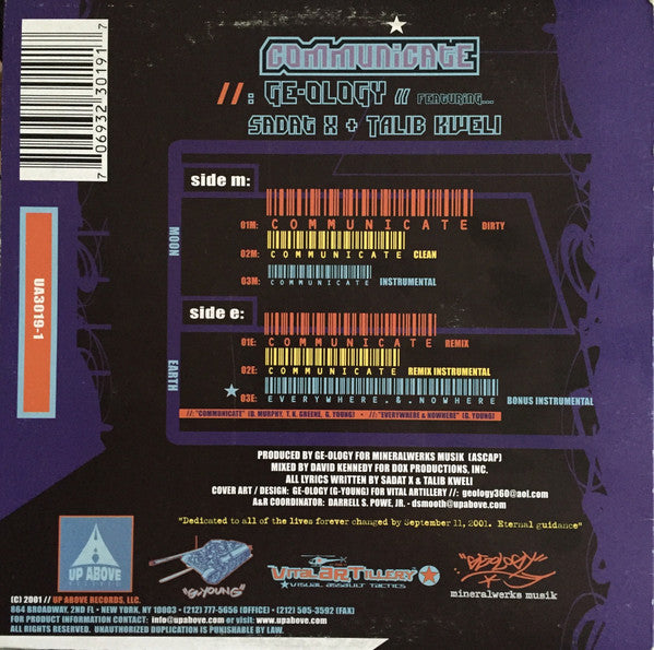 GE-OLOGY Featuring Sadat X & Talib Kweli : Communicate (12", Single)