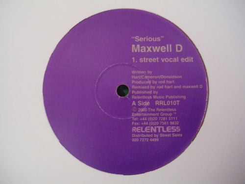 Maxwell D : Serious (12", Ltd, Cle)