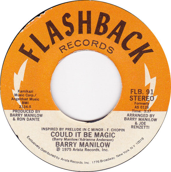 Barry Manilow : I Write The Songs / Could It Be Magic (7", RE)