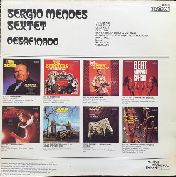Sergio Mendes Sextet : Desafinado (LP, Album, RE)
