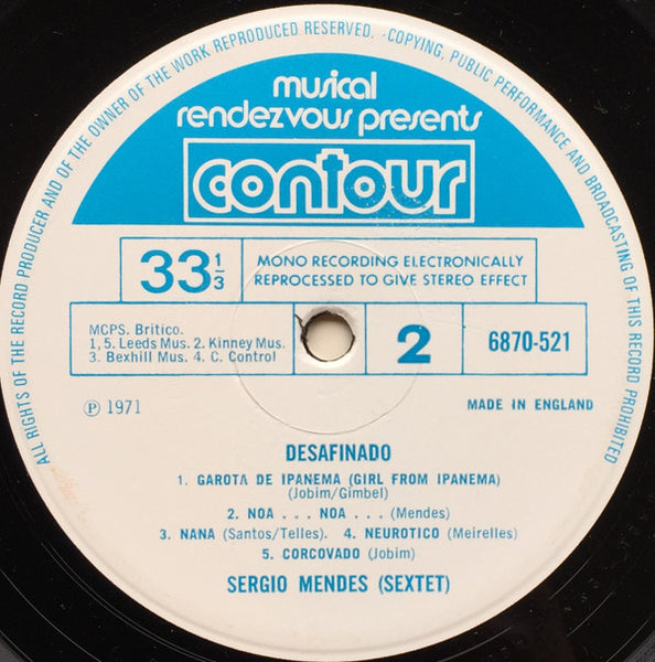 Sergio Mendes Sextet : Desafinado (LP, Album, RE)