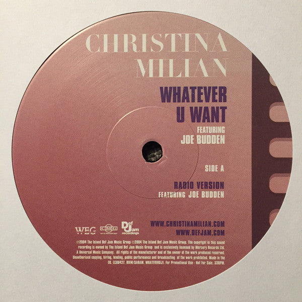 Christina Milian Featuring Joe Budden : Whatever U Want (12", Promo)