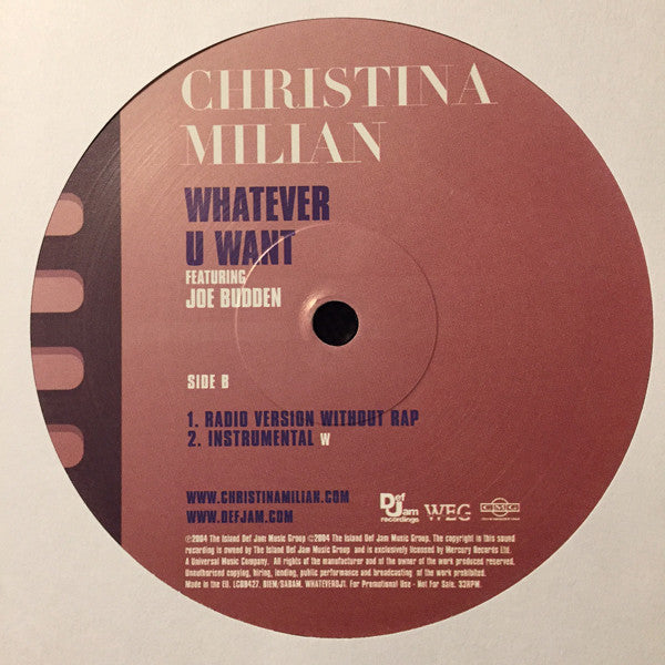 Christina Milian Featuring Joe Budden : Whatever U Want (12", Promo)