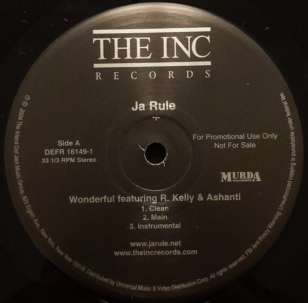 Ja Rule Feat. R. Kelly & Ashanti : Wonderful (12", Single, Promo)
