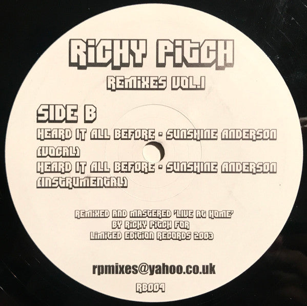 Richy Pitch : Richy Pitch (Remixes Vol. 1) (12")