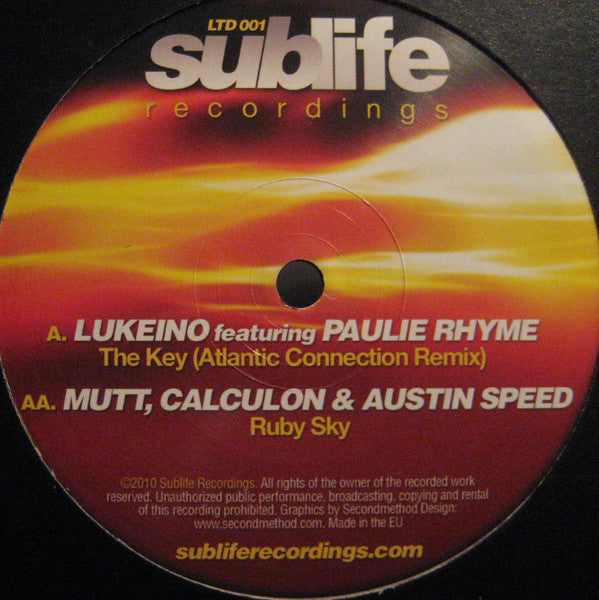 Lukeino featuring Paulie Rhyme / Mutt, Calculon & Austin Speed : The Key (Atlantic Connection Remix) / Ruby Sky (12", Single)