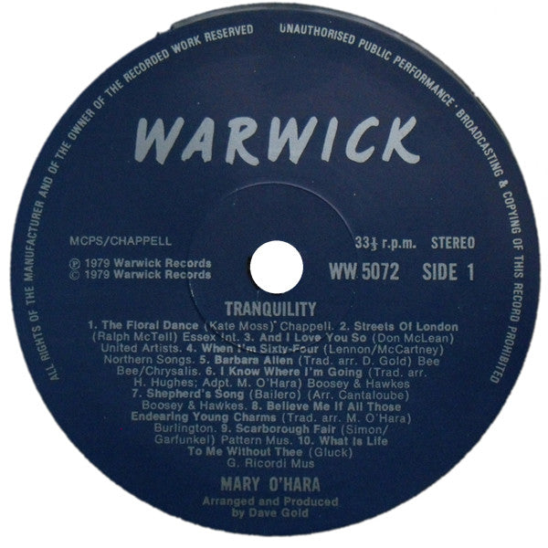 Mary O'Hara : Tranquility (20 Songs Of Life) (LP, Album)