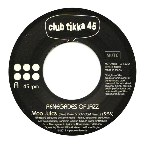 Renegades Of Jazz / Timax : Moo Juice (Benji Boko & Boy Com Remix) / Ramsey's Groove (Renegades Of Jazz Remix) (7", Ltd, 45r)