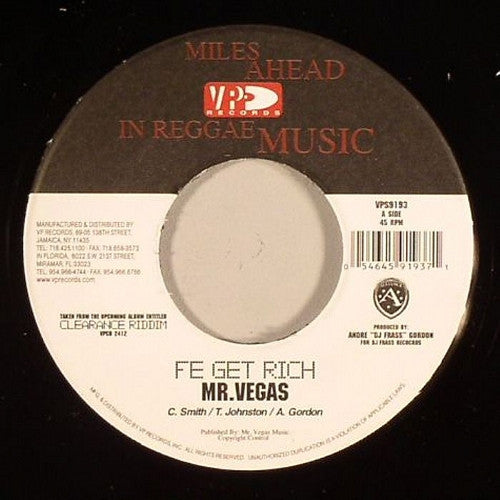 Mr. Vegas / Flexx* : Fe Get Rich / Go Getta (7")