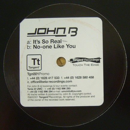 John B : It's So Real / No-one Like You (12", Promo)