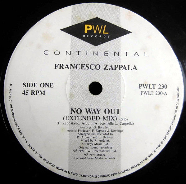 Francesco Zappalà : No Way Out (12")