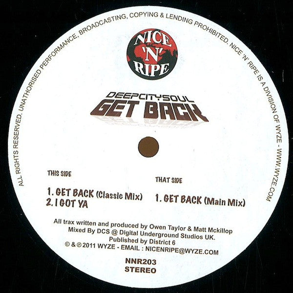 DeepCitySoul : Get Back (12")
