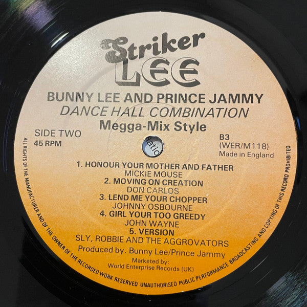 Bunny Lee And Prince Jammy : Dance Hall Combination Megga-Mix Style (12", Mixed)