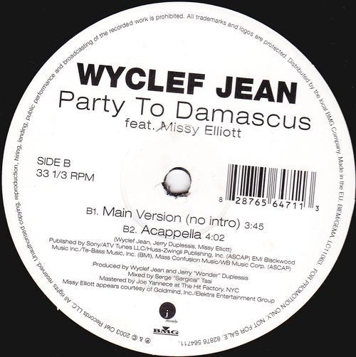 Wyclef Jean Feat. Missy Elliott : Party To Damascus (12", Promo)