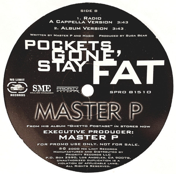 Master P : Pockets Gone, Stay Fat (12", Promo)