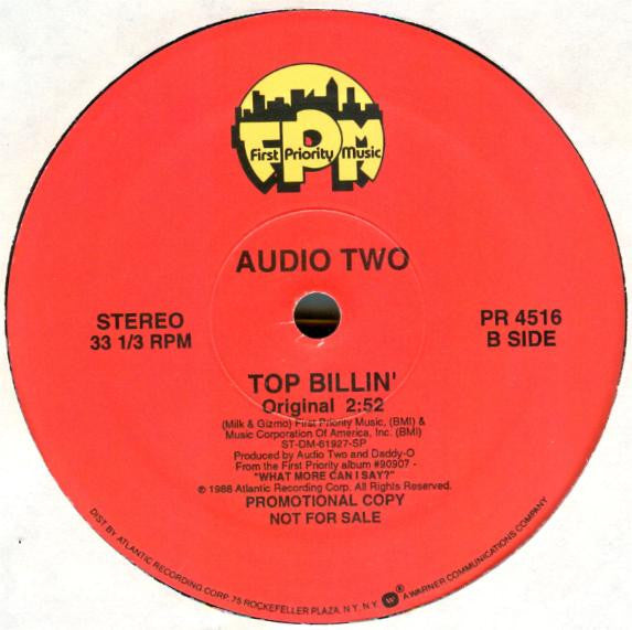 Audio Two : Top Billin' (12", Promo)