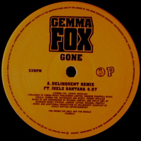 Gemma Fox Featuring J2k & Juelz Santana : Gone (12", Promo)