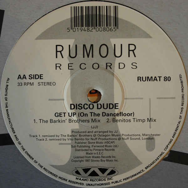 Disco Dude : Get Up (On The Dancefloor) (12")