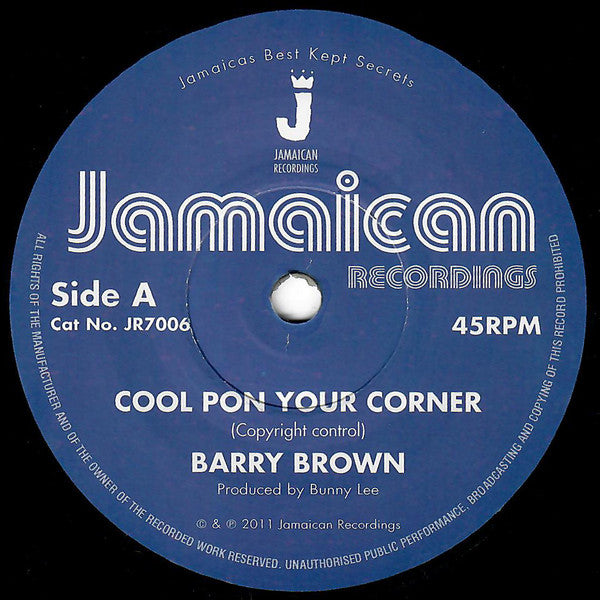 Barry Brown : Cool Pon Your Corner (7", Single)