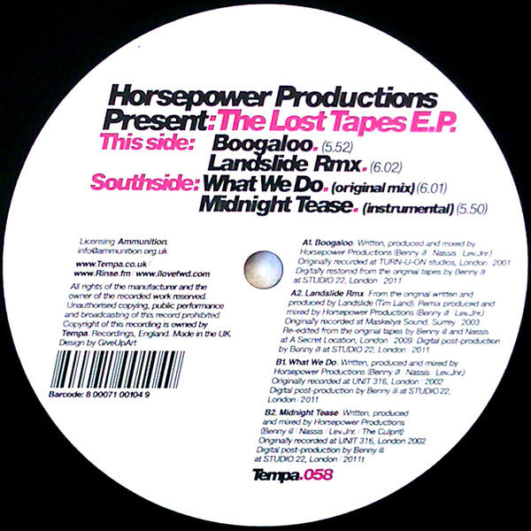 Horsepower Productions : The Lost Tapes E.P. (12", EP, Ltd, Num)
