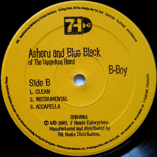 Asheru And Blue Black Of The Unspoken Heard : Elevator Music b/w B-Boy (12")