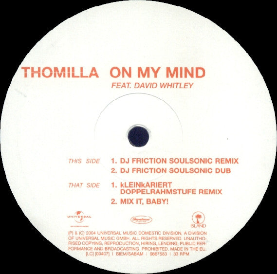 Thomilla : On My Mind (Limited Remix Edition Vinyl Vol. 1) (12")