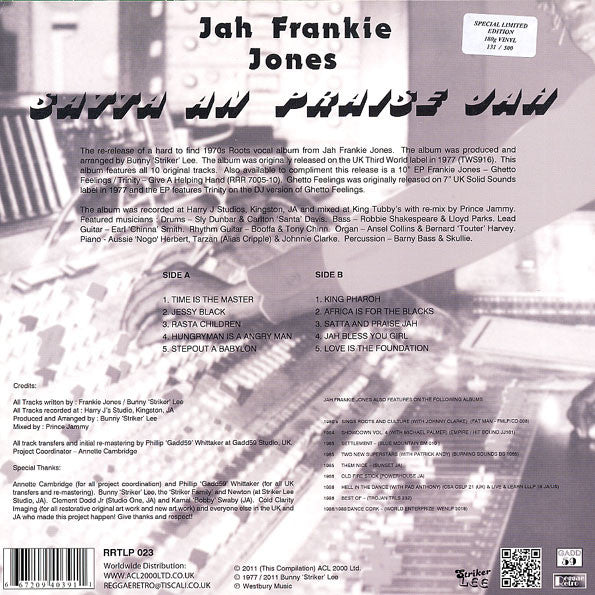 Frankie Jones (2) : Satta An Praise Jah (LP, Ltd, Num, RE)