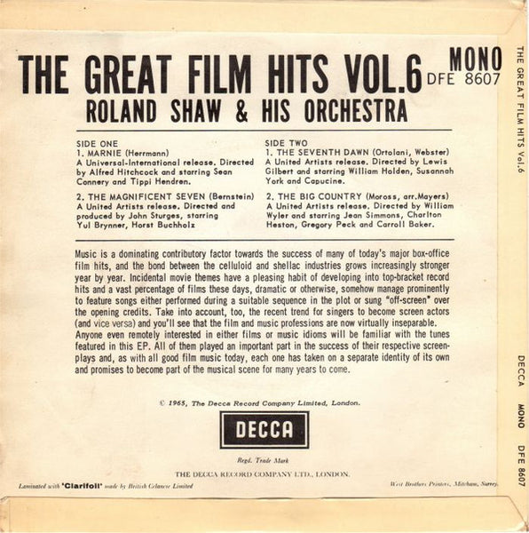 The Roland Shaw Orchestra : Great Film Hits Vol.6 (7", EP)