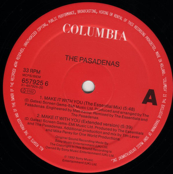 The Pasadenas : Make It With You (12", Six)