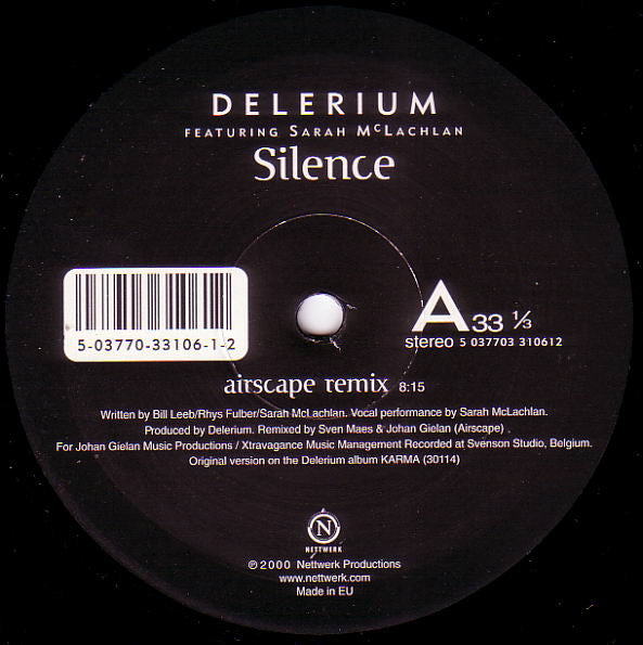 Delerium Featuring Sarah McLachlan : Silence (Remixes By Airscape And Dj Tiësto) (12", Single)