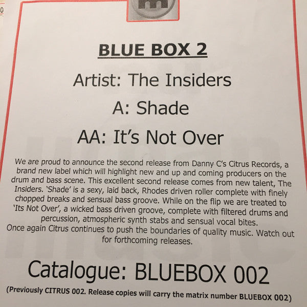 The Insiders : Shade / It's Not Over (12", Promo, W/Lbl)