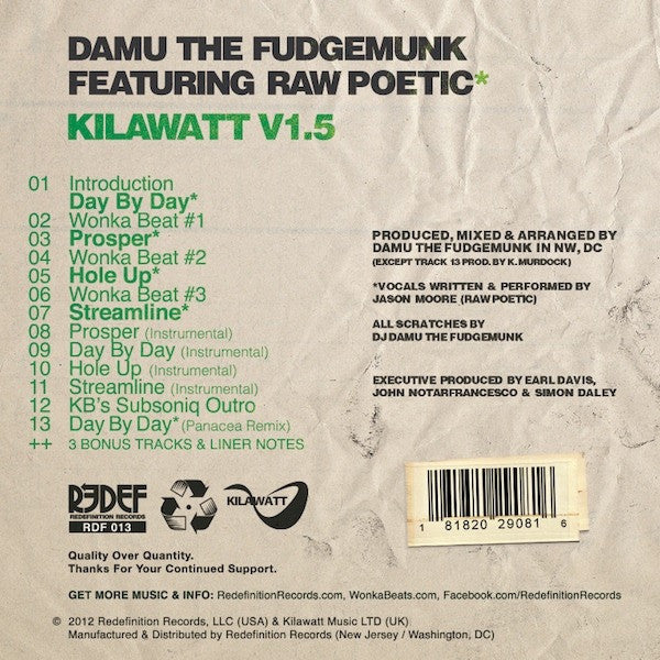 Damu The Fudgemunk Featuring Raw Poetic : Kilawatt: V1.5 (CD + 7", Single, Ltd)