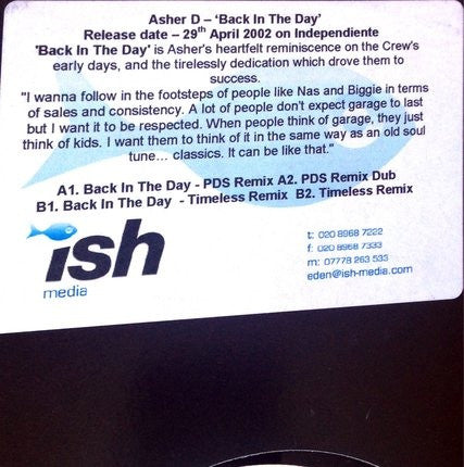 Asher D : Back In The Day (12", W/Lbl)