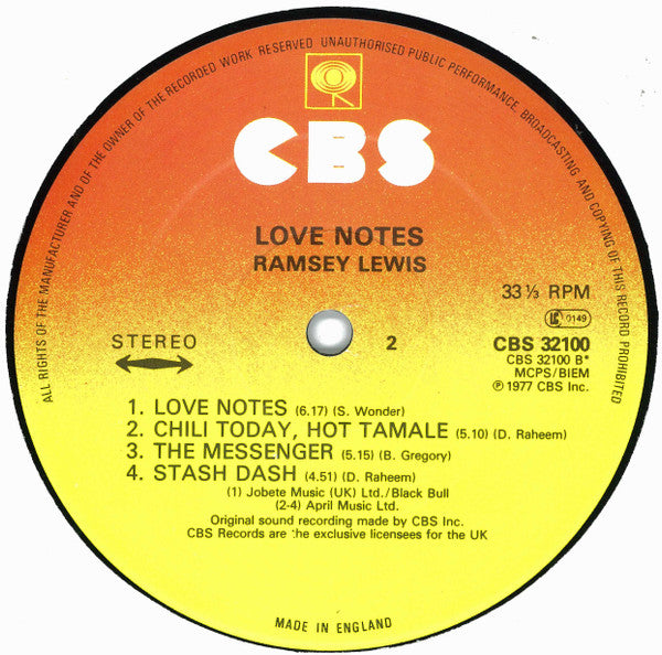 Ramsey Lewis : Love Notes (LP, Album, RE)