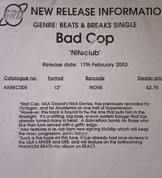 Bad Cop : Nite Club (12", W/Lbl)