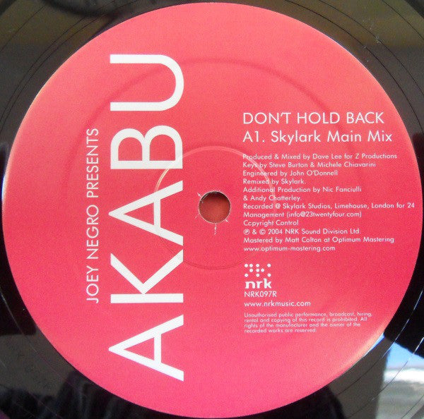 Joey Negro presents Akabu : Don't Hold Back (Skylark Mixes) (12")